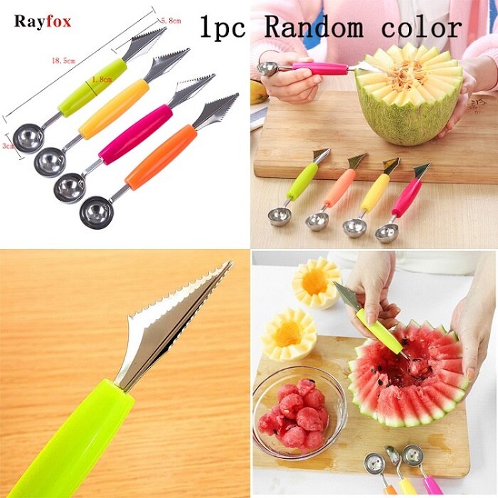 Utensilios de cocina multiusos de acero inoxidable de doble cabeza, cuchara para excavar sandía, bola para fruta, accesorios de cocina: 1pc Random