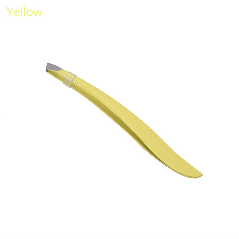 Herramienta de maquillaje de belleza de acero inoxidable, extractor de pelo inclinado, pinzas para pestañas cejas, novedad: yellow