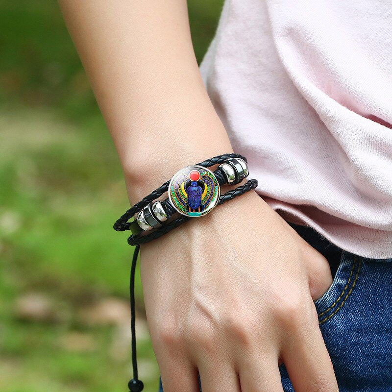 Pulsera de Ankh egipcio que brilla en la oscuridad, brazalete Punk Vintage Antiguo Egipto Anubis Scarab diosa, pulseras multicapa, joyería de amuleto