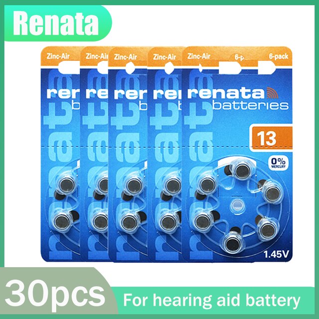 Renata – batterie Zinc-Air A13 13A 100% V 1.45 mAh, 12-20 pièces, 305 d&#39;origine, 13 P13 PR48, pour appareil auditif, boutons, pièces de monnaie: 30pcs