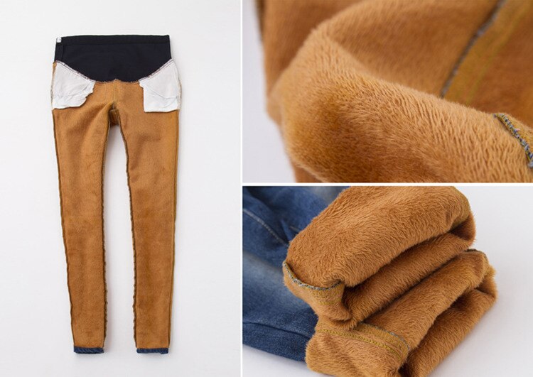 Pantalones vaqueros de invierno gruesos con terciopelo , pantalones cálidos, ropa de mezclilla, ropa de maternidad para mujeres embarazadas, pantalones de cintura elástica