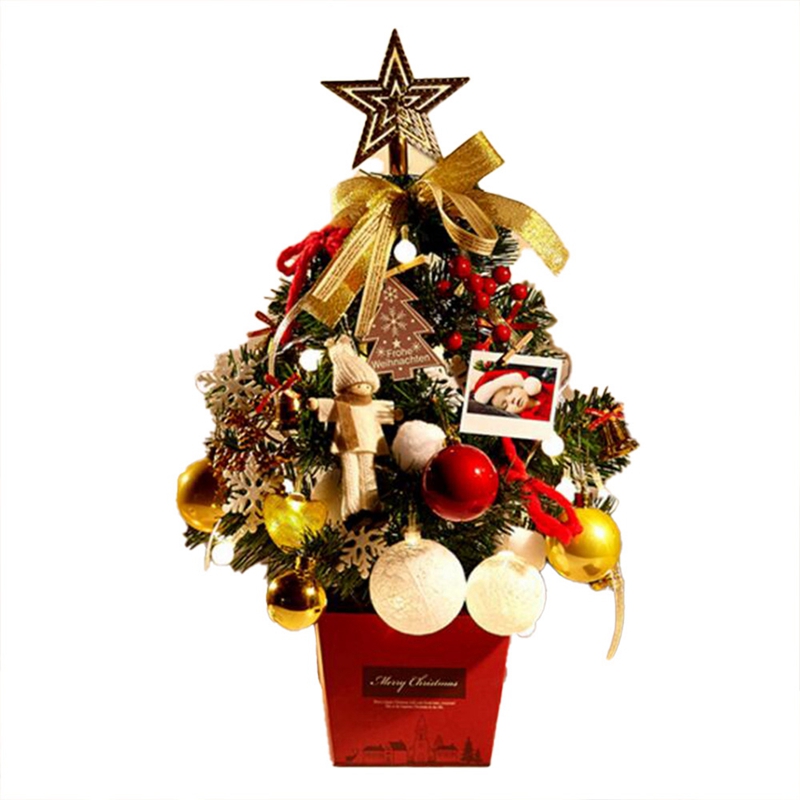 Mini Christmas Tree Desktop With Lights 50Cm Golden Red Christmas Tree Set: Light Yellow