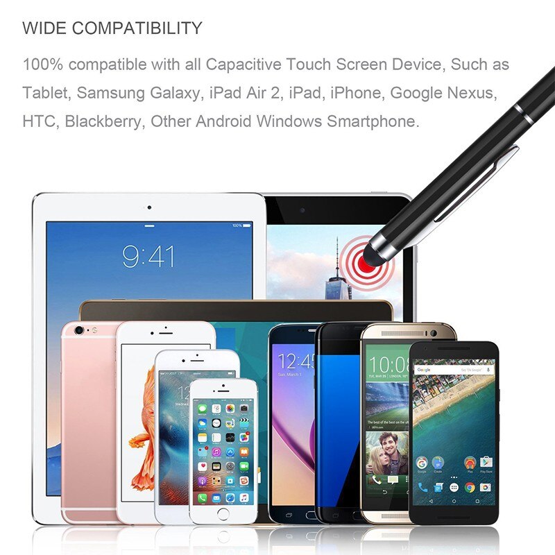 2 in 1 Multifunction Fine Point Round Thin Tip Touch Screen Pen Capacitive Stylus Pen For Smart Phone Tablet For iPad For iPhone