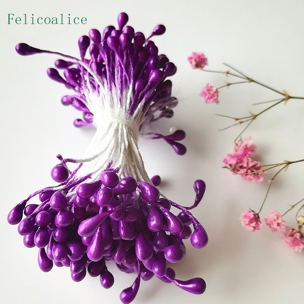 Estambres de flores artificiales para decoración de tartas, adornos de perlas de doble cabeza, varios colores, 3mm de longitud, 65mm, 500 piezas: Rosa