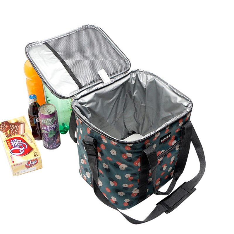 22L Flower Pattern Waterproof Oxford Cooler Bag Large Capacity Thermal Food