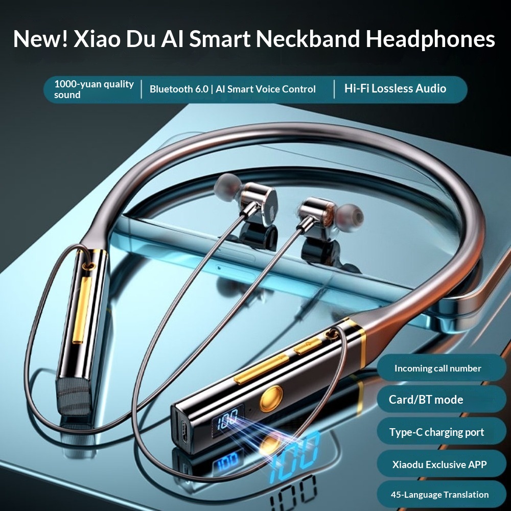 High Appearance Value Neck-hung Bluetooth Headphones Version Noise Cancellation HIFI Sound Ultra-Long Battery L