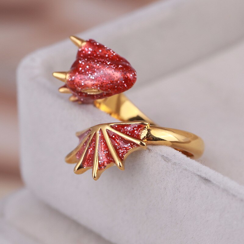 Guld topas drage ring forgyldt drage ring smykker med mousserende lyserød og hvid emalje monvatoo london: Rød