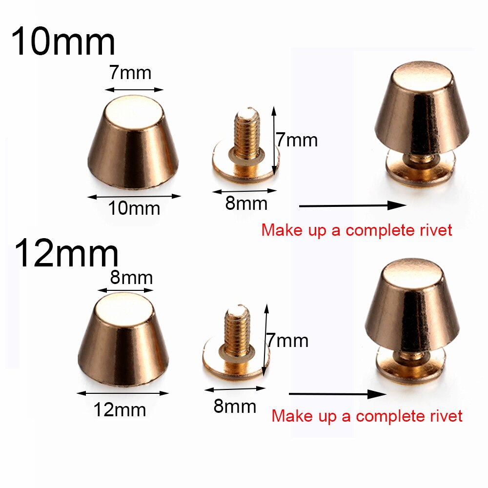 10 set/zak 10/12mm DIY Band Klinknagels Schroef Emmer Dome Bolt Platte Kop Schroeven Punk Metal Nail Doek knop Bagage Doek Craft