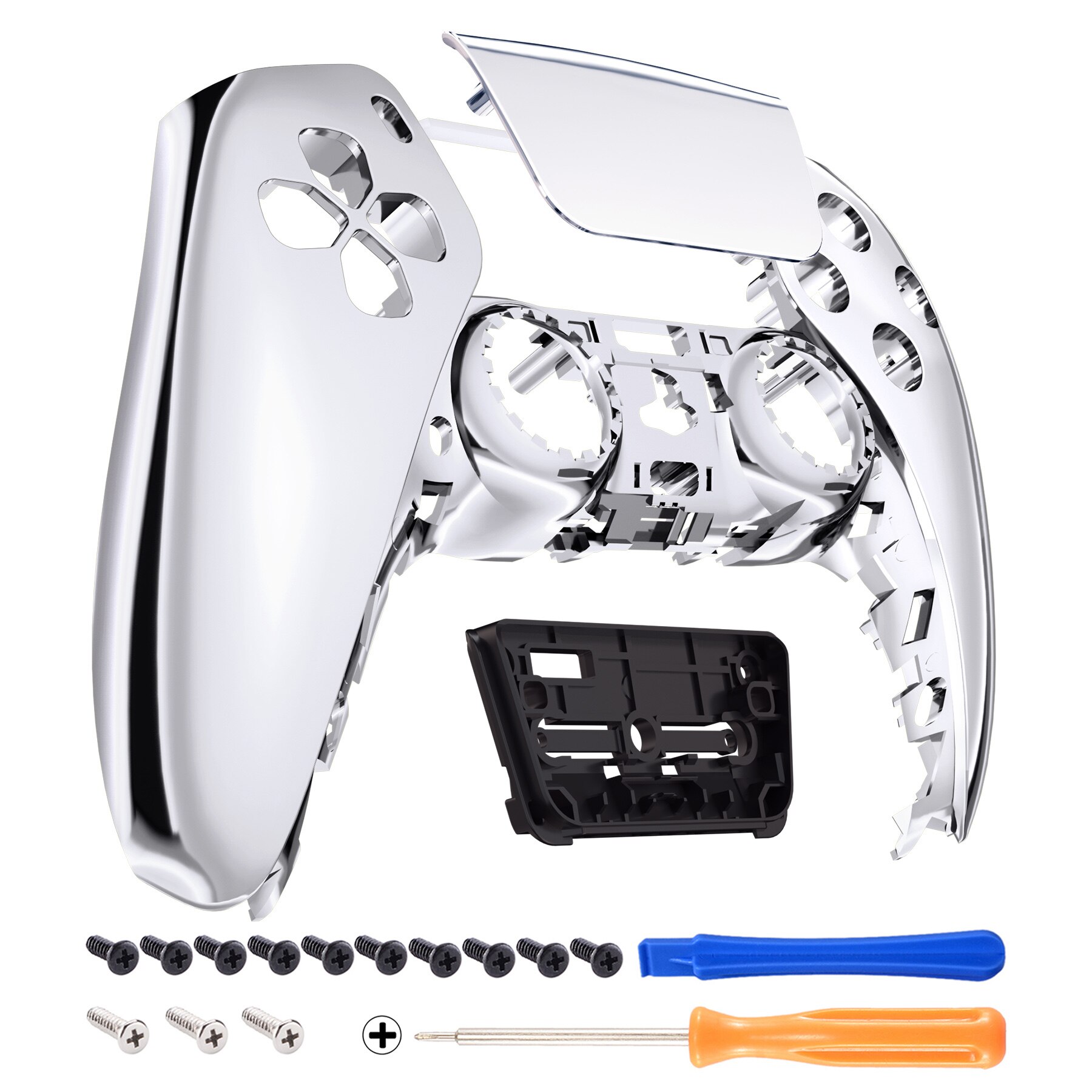 Extremerate Glossy Touchpad Front Behuizing Shell Diy Shell Custom Touch Pad Cover Faceplate Compatibel Met PS5 Controller: Chrome Silver