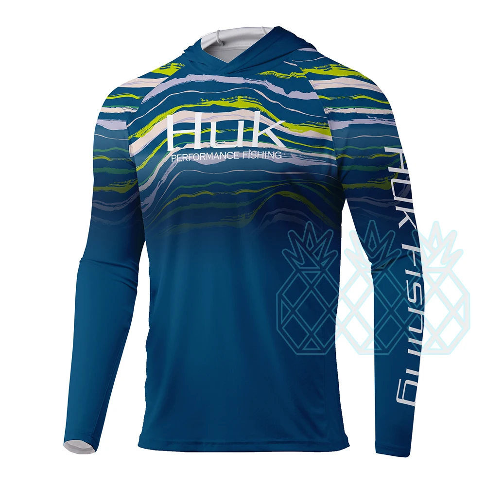 HUK-Camisas de pesca de manga comprida masculina, roupa UV exterior, camisa com capuz, protetor solar respirável, anti mosquito, camisola de pesca fina: XXL / YELLOW