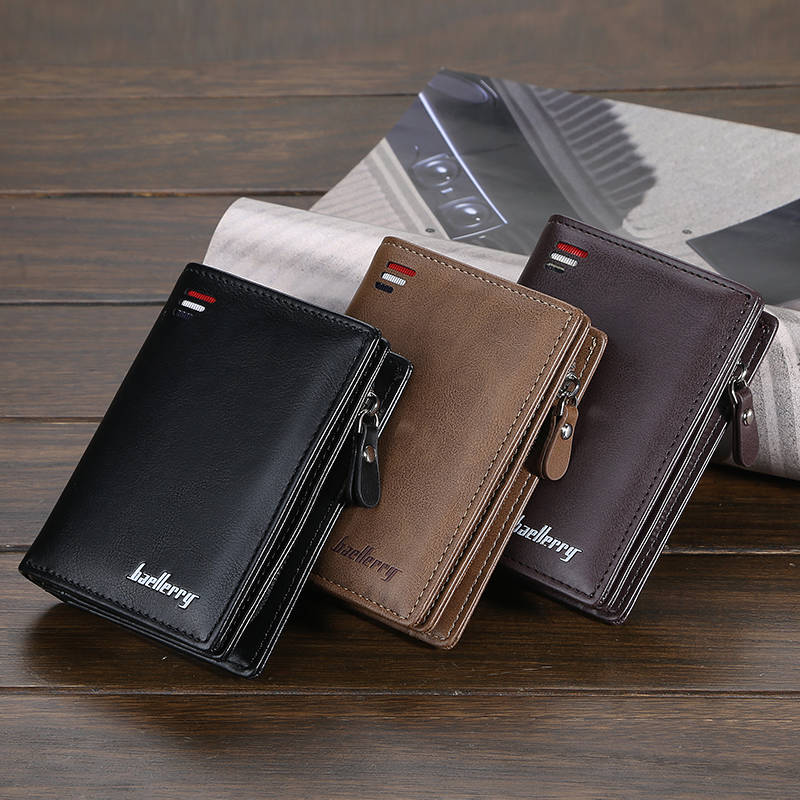 Male Short Wallets Card Holder Business Purse Multifunction PU Leather Wallet For Men Pocket Wallet With Zipper