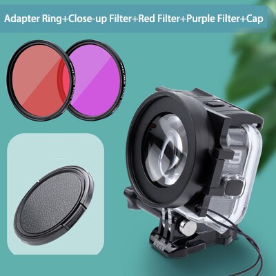 Filtro de buceo 58mm anillo para Gopro 8 Accesorios Negros funda impermeable Original filtros de buceo submarino rojo púrpura + 16 Close Up: Set F
