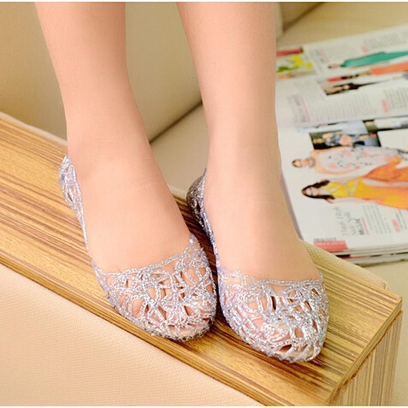 Chaussures de gelée claires femmes sandales de gelée d'été chaussures en plastique femme maille plat évider fille Sandalias Sapatos