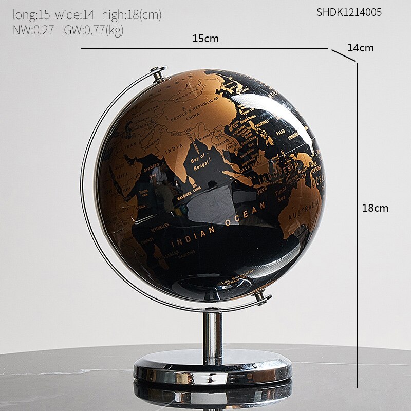 Heminredningstillbehör retro roterande jordklot modernt lärande jordklot barn studie skrivbord inredning världskarta geografi barn utbildning: Svartguldglob-a