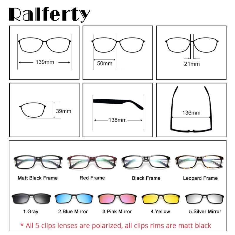 Ralferty 8803 Magnet Sunglasses Clips Spare Magnetic Glasses Frames (Only fit to 8803 original frame)