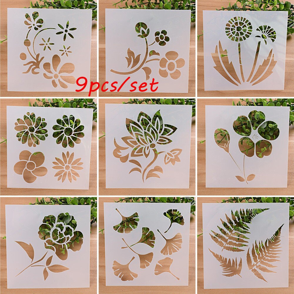 Hollow Craft Flower Pattern Layering Stencils For Walls Painting Scrapbooking Stamp Album Decor Embossing 9PCS/set