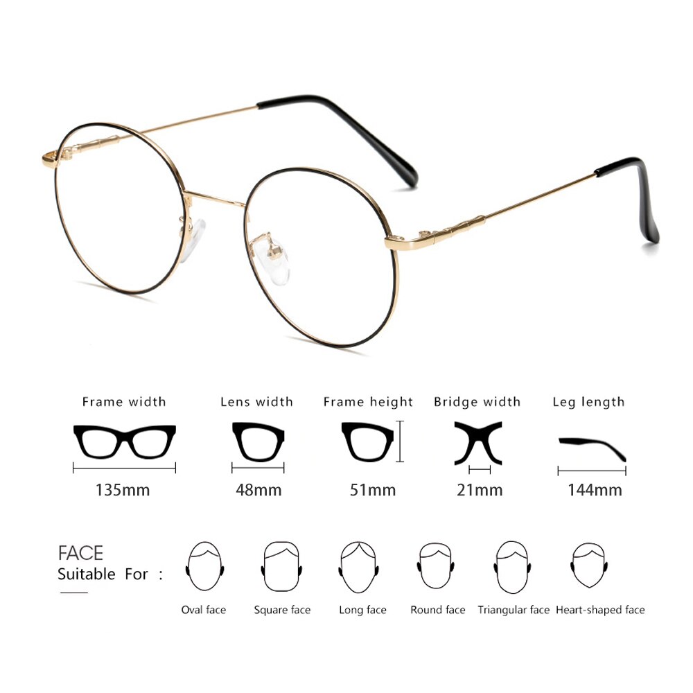 1 ud. De gafas redondas de Metal Vintage de gran tamaño, montura de gafas ópticas, montura de gafas de visión, gafas de cuidado, antirreflejo