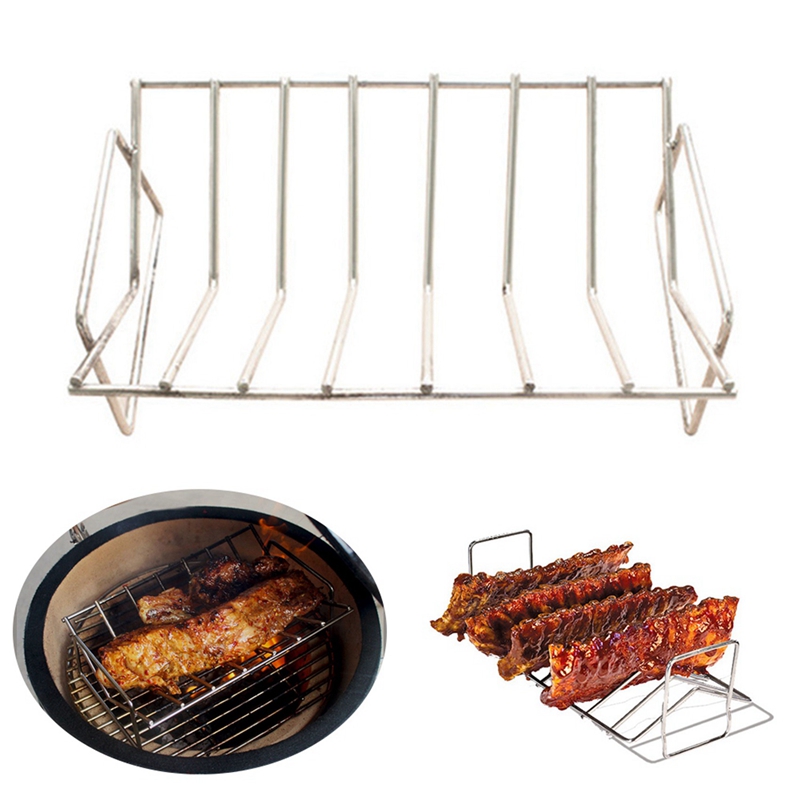 1 Pcs BBQ Rib Rack Grilling Rib Rack &amp; 1 Set Smoker Box for Wood Chips
