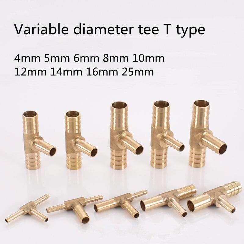 Brass Pagoda Barb Pipe Fittings Equal / Variable Diameter 3 Way T-type 4mm 5mm 6mm 8mm 10mm 12mm 14mm 16mm Oil / Water / Gas