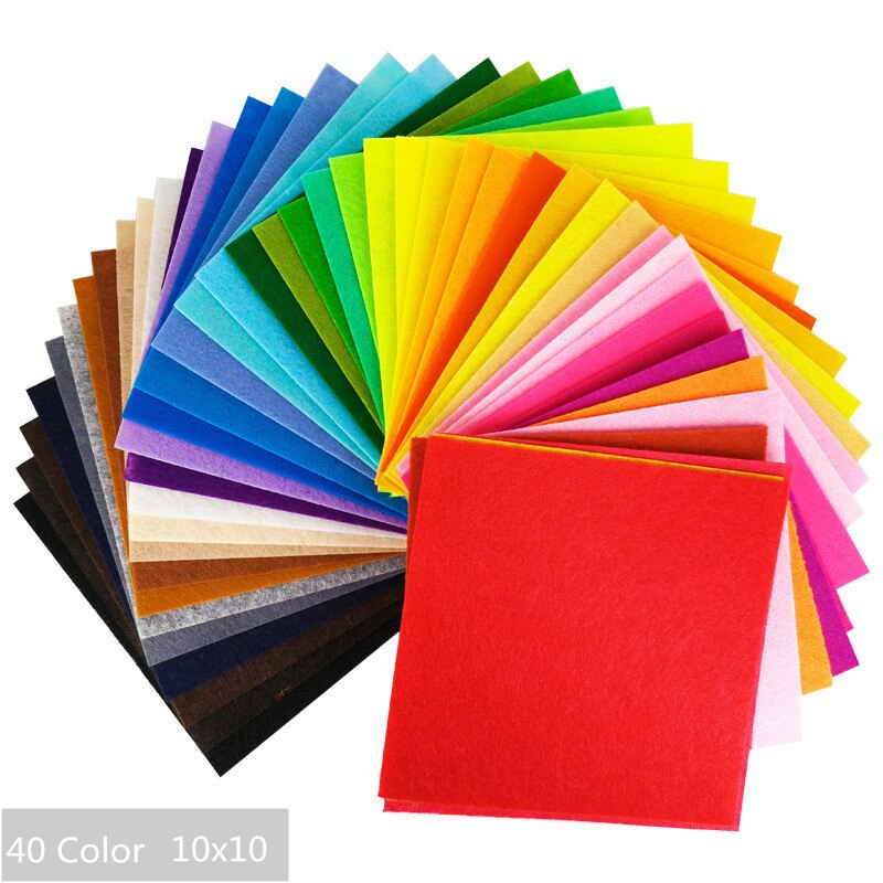 Tela de fieltro de costura no tejida para niños, paquete de tela de retales para álbum de recortes, manualidades de costura de muñecas, DIY, 40 piezas: 10x10cm 40pcs