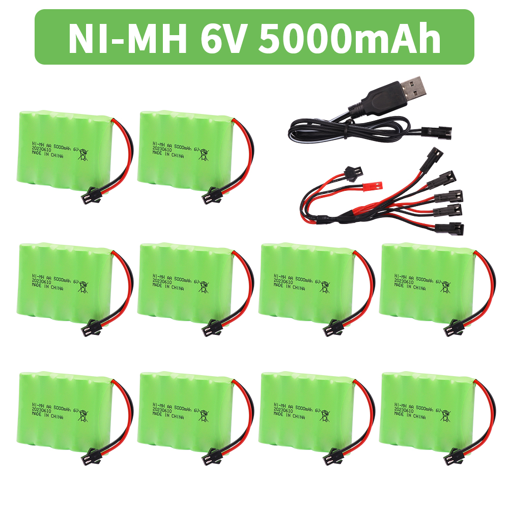 6V 5000mAh NiMH-Akku mit USB-Ladegerät für Rc-Spielzeug, Autos, Tankwagen, Roboter, Waffen, Boote, AA Ni-MH, 6V-Akku