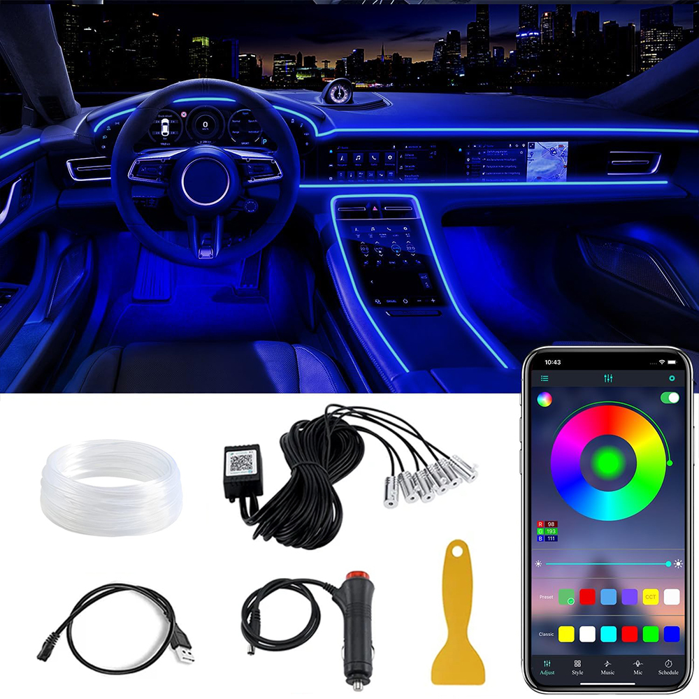 LED Auto Innenraum Umgebungs licht RGB Glasfaser Beleuchtung Bausatz mit USB App Musik steuerung Neon- Auto Atmosphäbetreffend dekorative Lampe Streifen