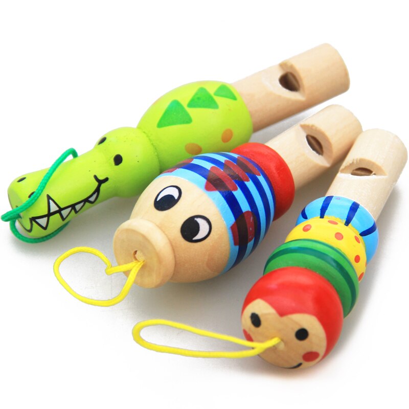 1Pc Baby Whistling Speelgoed Houten Willekeurige Kleur Speelgoed Cartoon Dier Fluitje Educatief Muziek Instrument Speelgoed Voor Baby Kids Kinderen