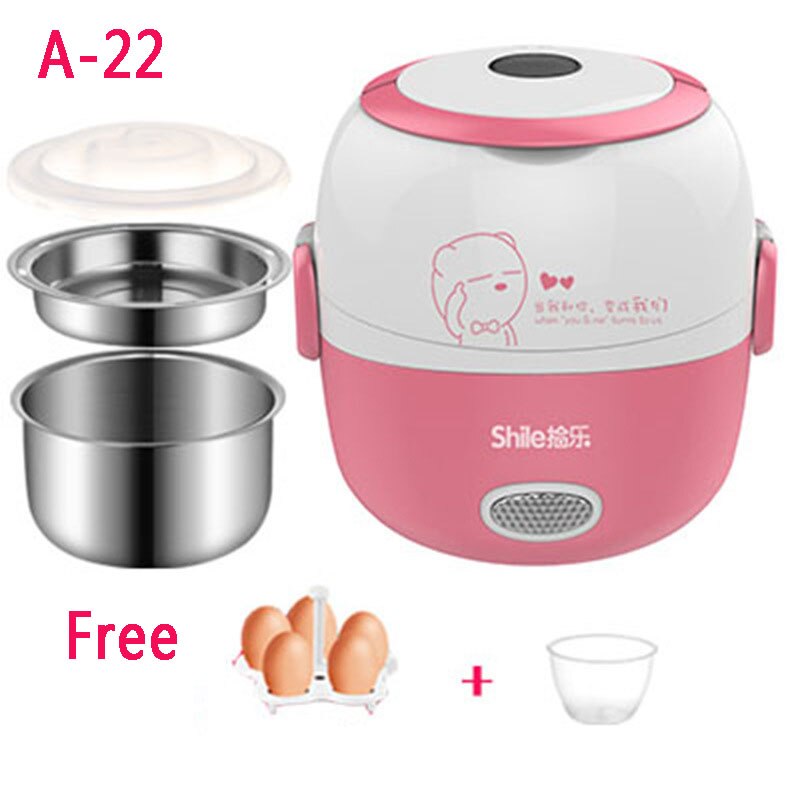 Electric Lunch Box Mini Rice Cooker Cooking Steaming Lunch Heater Box for Office Home Food Steamer Container with Steel Bowl: A2-Pink
