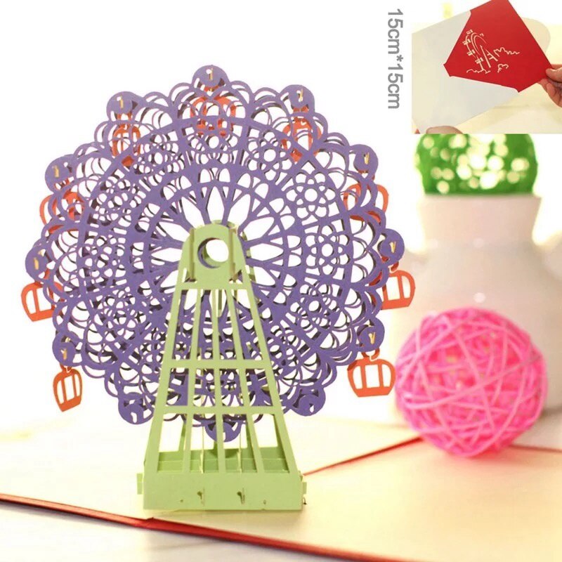 3D Pop-Up Cards Flowers Birthday Card Anniversary Postcard Ferris wheel party Wedding Invitations Greeting Cards