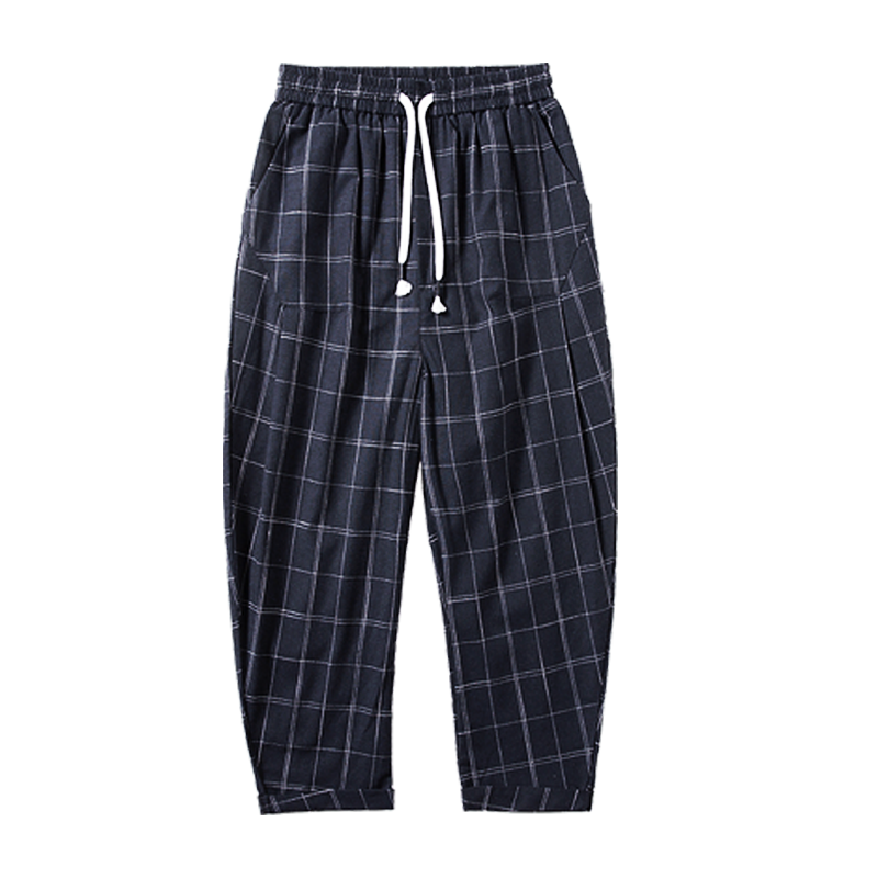 Efterår casual bukser herre vintage bomuld plaid bukser ankel længde vasket snor ternede harem bukser mandlige