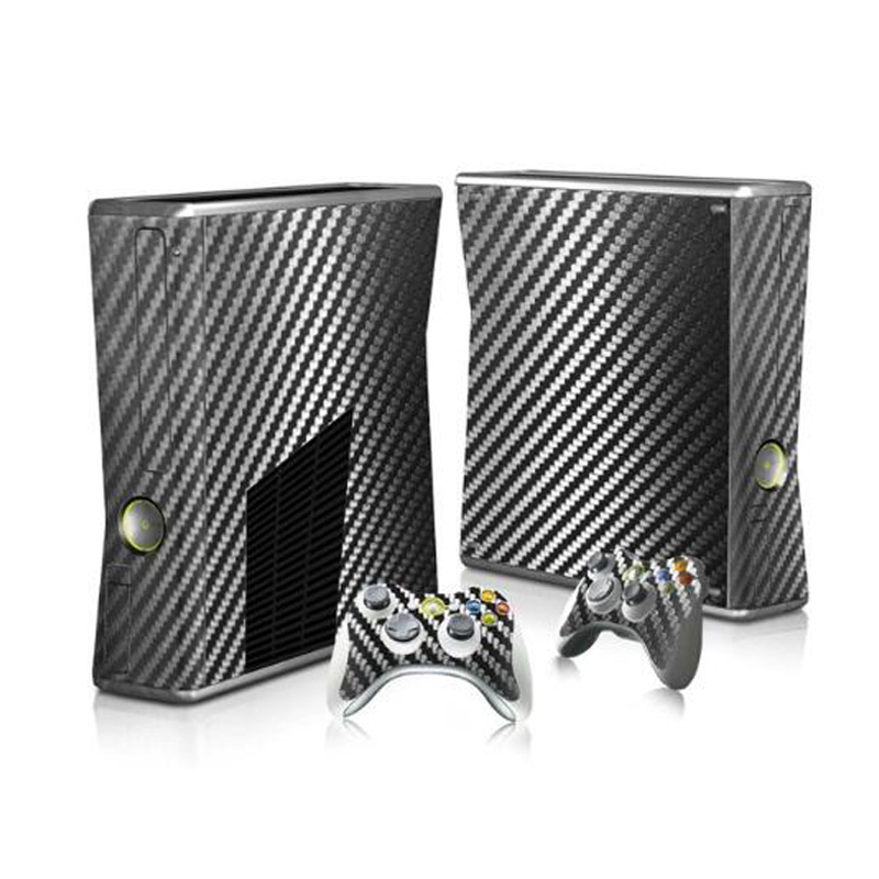 Carbon Fibrei Protector Vinyl Sticker voor Xbox 360 Slim Console met 2 Controller Skins Cover voor Xbox360: 1