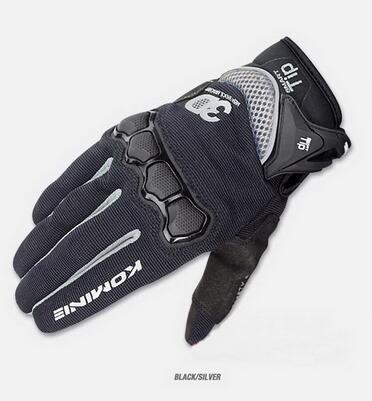 Komine GK-162 GK 162 3D Protective Mesh Gloves Motorbike BMX Bike Off Road Glove: Black Silver / M