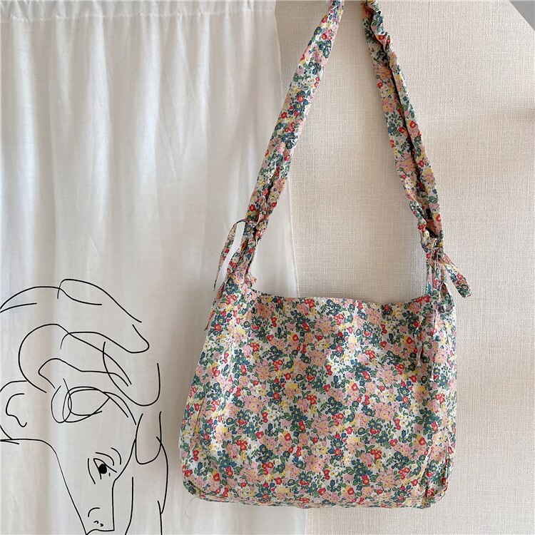 Small Floral Women Messenger Bags All-match Cotton Cloth Ladies Reusable Shopping Handbags Lovely Girls Korean Shoulder Bag