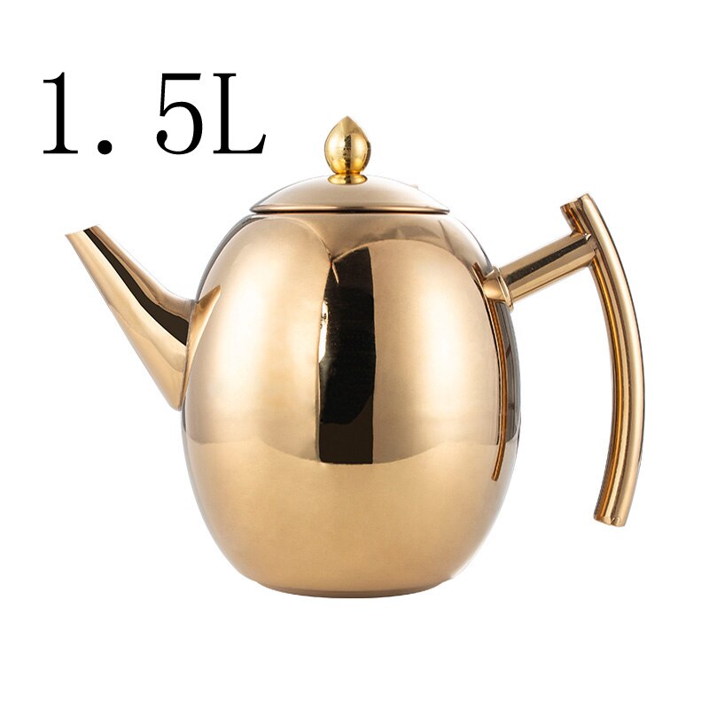 Stainless Steel Tea Pot Coffee Pot With Filter Hotel Restaurant Induction Cooker Tea Kettle Water Pot 1L/1.5L: Gold 1.5L