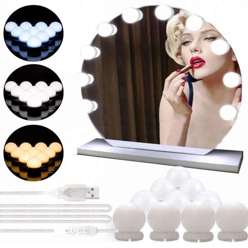 LED Makeup Mirror with led lihgt Vanity mirror Light Bulbs Kit USB Charging Cosmetic Mirrors Bulb Adjustable Brightness lights