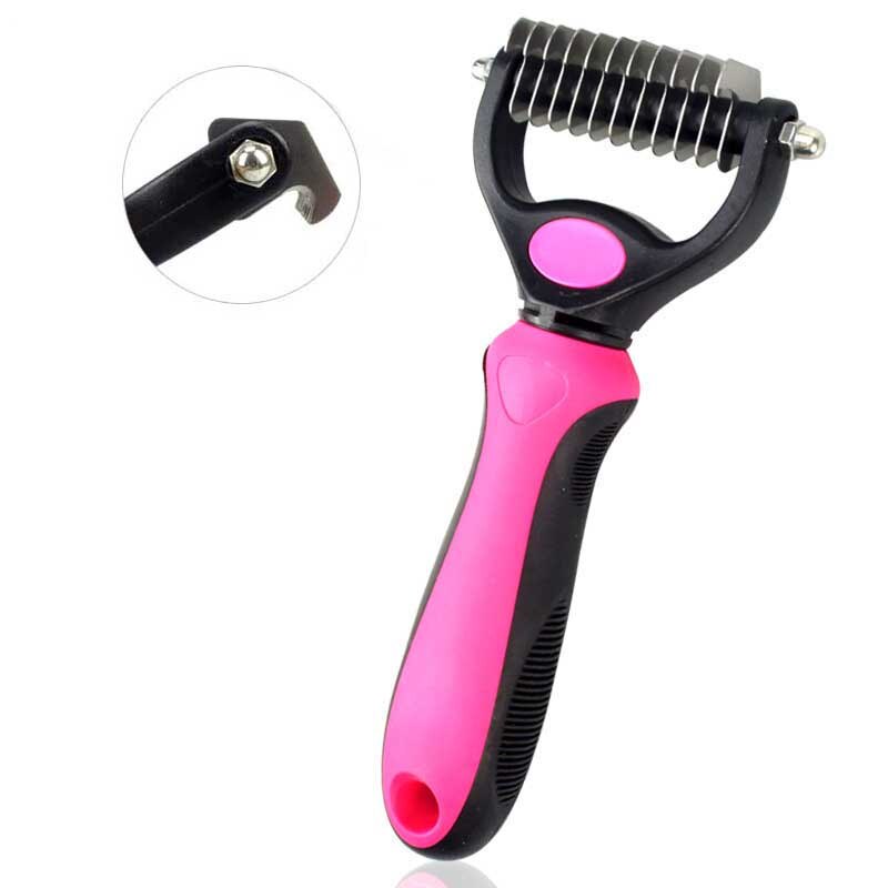 Hair Removal Comb for Dogs Cat Detangler Fur Trimming Dematting Deshedding Brush Grooming Tool For matted Long Hair Curly Pet: Pink 1