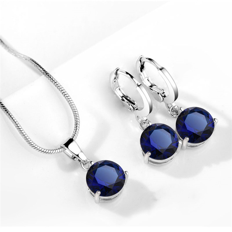 Conjunto de collar y pendientes con colgante de cristal para mujer y niña, joyería de compromiso de boda, aguja de plata 925: Chapado en cobre envejecido