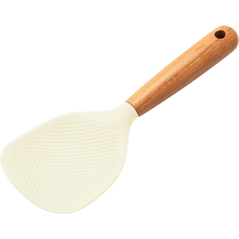 Cuchara de arroz de silicona resistente al calor, pala de arroz de silicona de alimentaria, olla arrocera antiadherente, herramienta de cocina, cuchara de arroz para el hogar, 1 Uds.: Marrón