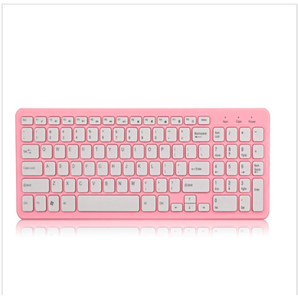 1000 DPI USB optical high-speed 2.4G receiver ultra-thin wireless office gaming keyboard and mouse set, suitable for PC laptops: Pink keyboard