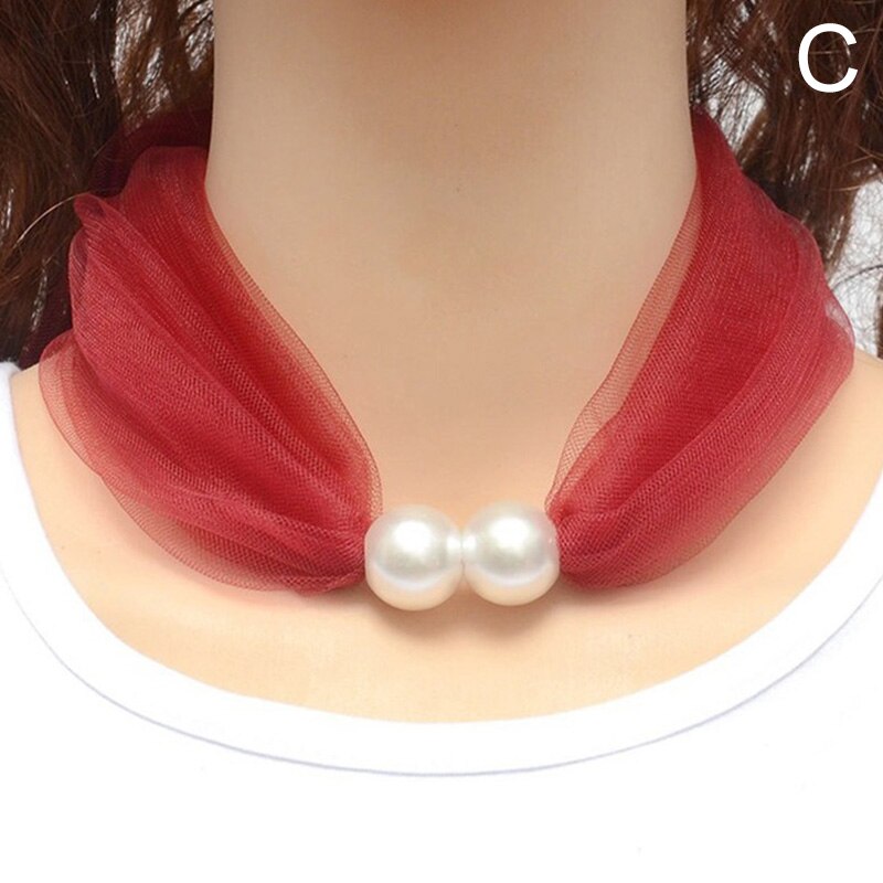 Lace Pearls Ring Scarf Ladies Korean Style Simple Mother's Day Pure Color Temperament 80*70CM Soft Spring Summer Scarf: C