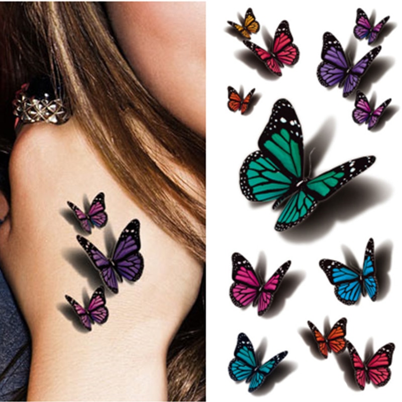 3D Vlinder Tattoo Decals Body Art Decal Vliegende Vlinder Waterdicht Papier Tijdelijke Tattoo