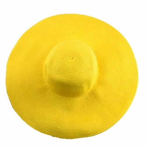 Sombrero Floppy Hawaiano de verano para mujer, gorro de paja de ala ancha de Color sólido: Amarillo