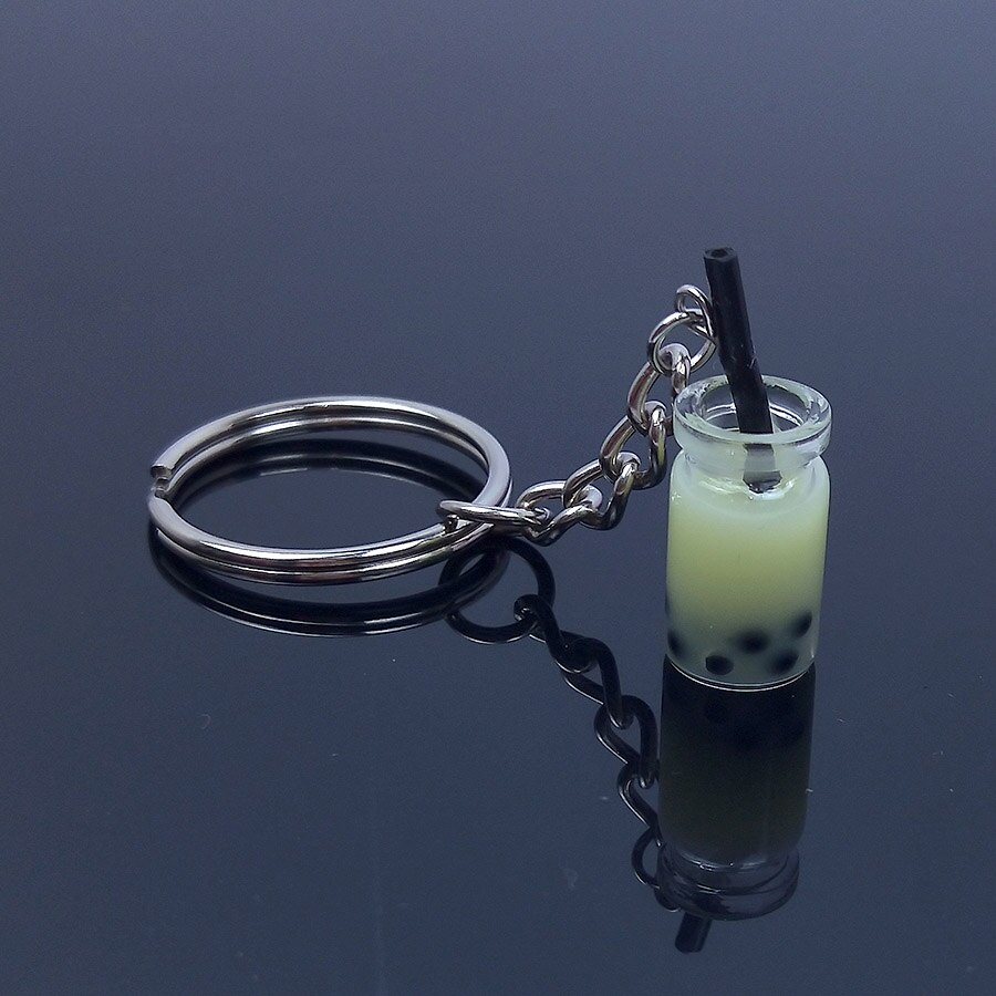 Acryl Leuke Sleutelhanger Parel Melk Thee Drinken Fles Wijn Glas Ijs Sleutelhanger Autosleutel Tas Hanger Koppels Vrouwen mannen Trinket: Light yellow