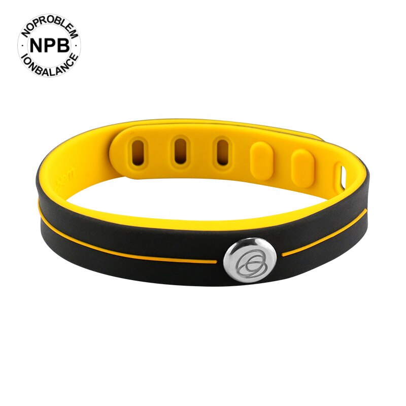 【FDA Registration】Noproblem Smart 3000ions Waterproof Sports Rubber Power Health Choker Tourmaline Band Bracelet P101: silver-yellow