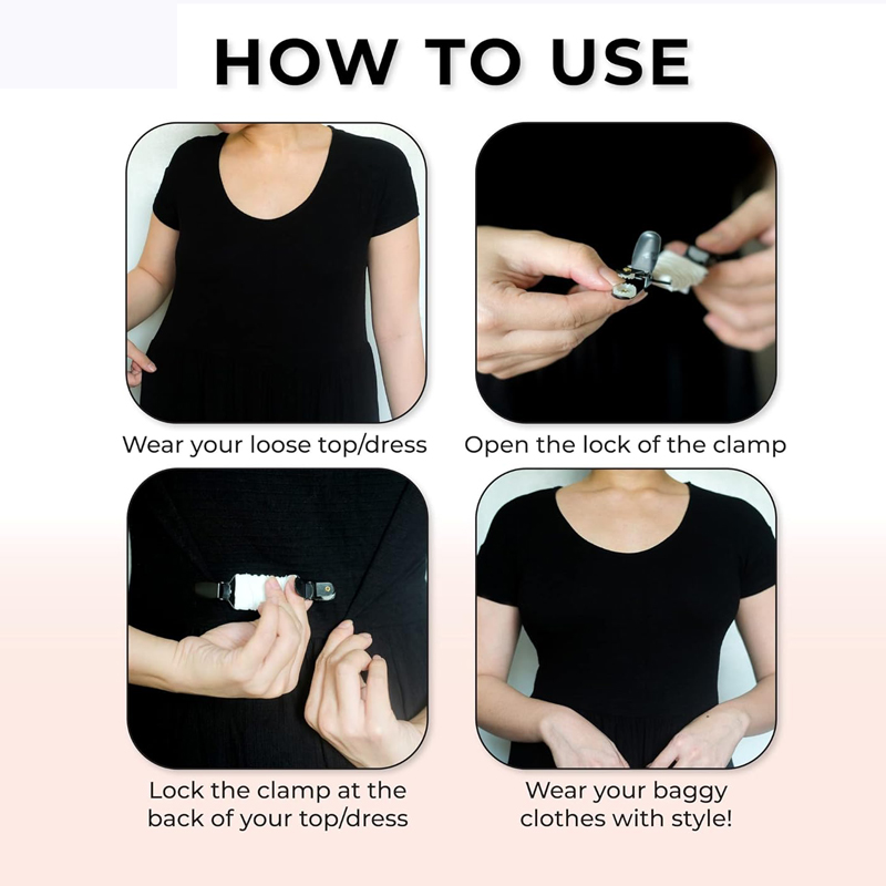 Clips para vestido, cincha trasera para ajuste, Clip negro, ropa, suéter, chal, cárdigan, Clips para cuello para mujeres y niñas