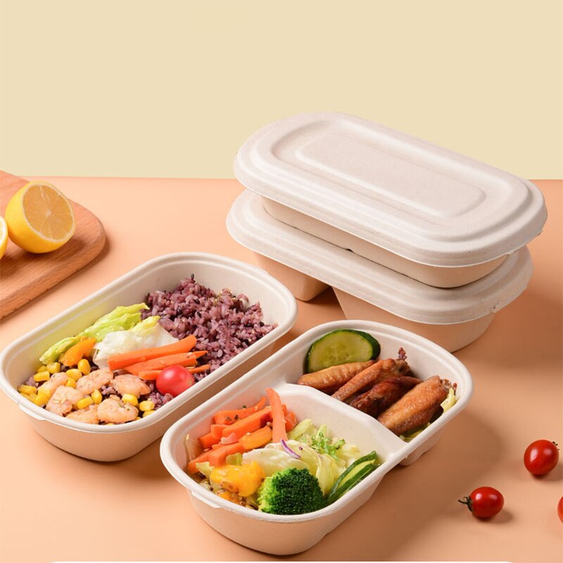 10pcs 1000ml Disposable Lunch Box Microwave Paper Bento Box Meal Storage Fruit Hamburger Bakery Containers Office Packaging Food