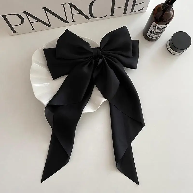 Pinza para el pelo con lazo , pasador para el pelo de satén liso Simple a la , diadema Retro con Clips, accesorios para el cabello para niñas: Gris