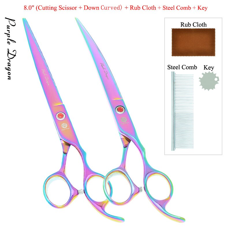 8.0 &quot;lila Drachen Hunde Pflege Schere Haustiere Gerade Gebogen Schneiden Tijeras Friseur 7.5&quot; Ausdünnung Scher Ebene Trimmer B0051B: B0051B-11-80