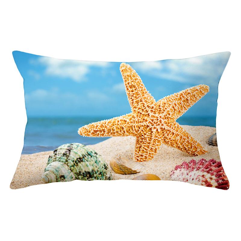Summer Beach Pillow Case Starfish Sea Snail Shell Cushion Cover Sofa Home Decoration Landscape Polyester: MULTI