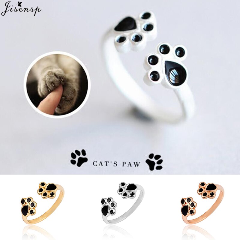 Jisensp Einstellbare Katze Ring Nette Katze Pfote Finger Ring Schmuck für Frauen Junge Mädchen Art Geburtstag